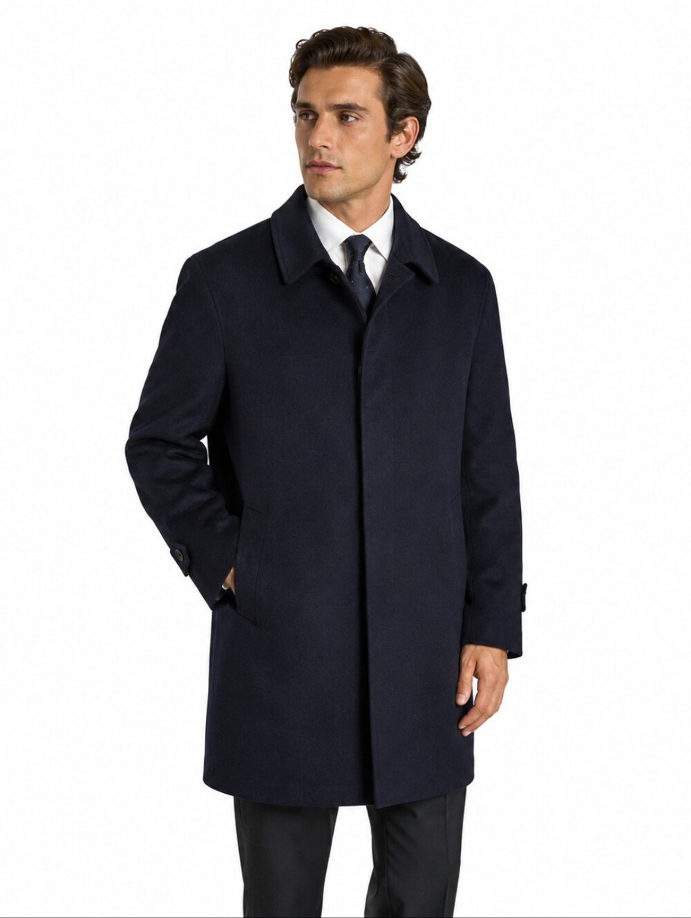 Kroon Wool Cashmere Car Coat 50L Black Zip Out Liner Quiet Luxury Hidden Buttons